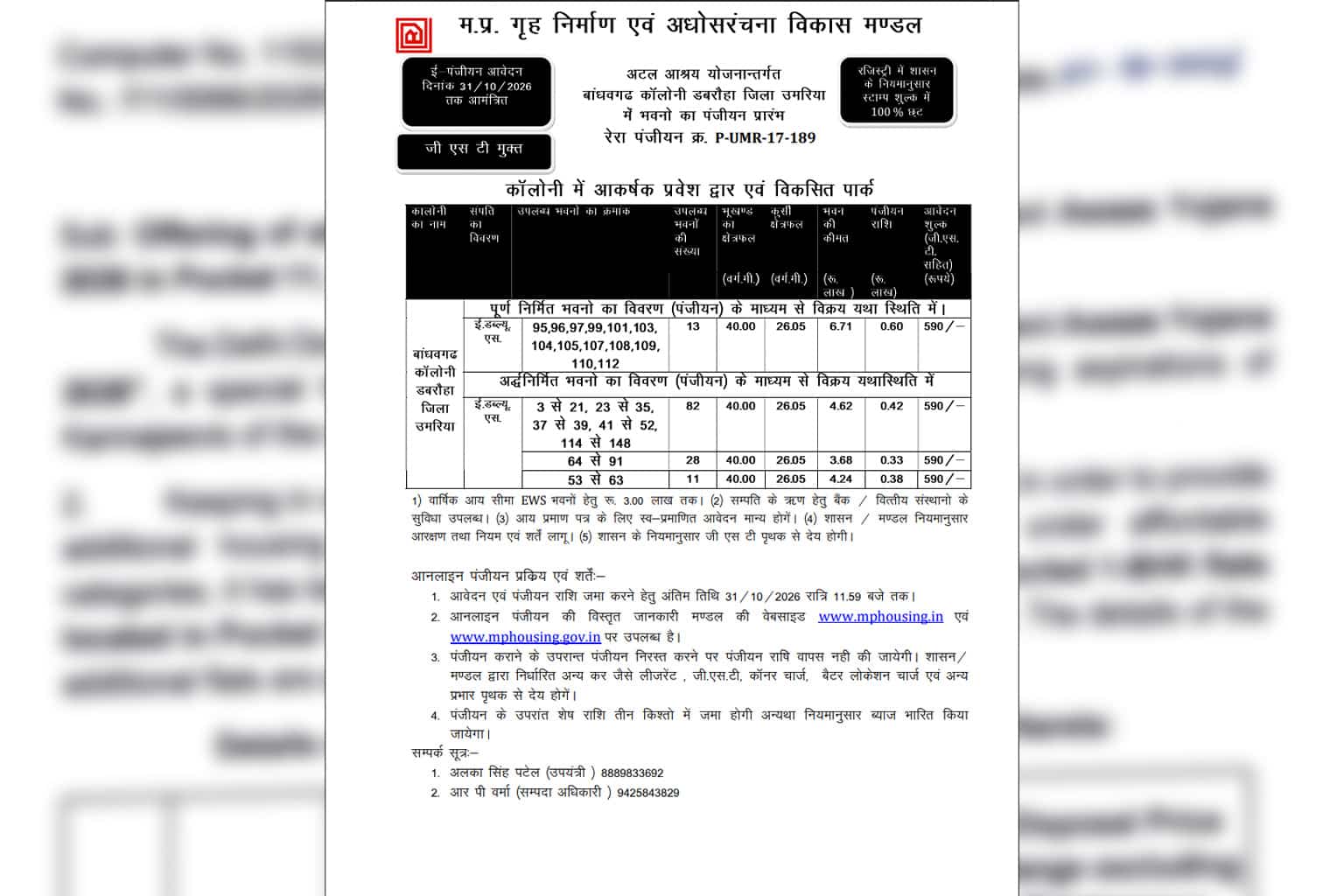 MP Housing Board Umaria Housing Scheme 2026: 134 EWS Houses from ₹3.68 lakh, apply by 31 October