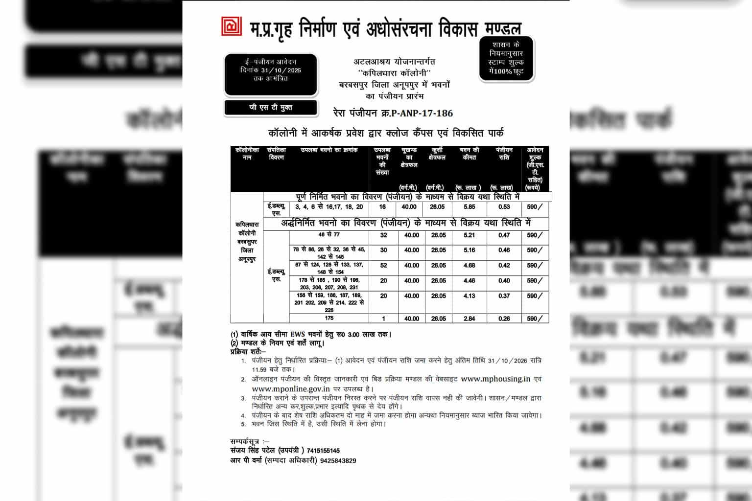 MP Housing Board Anuppur scheme 2026: 171 EWS houses from ₹2.84 Lakh, apply by 31 October